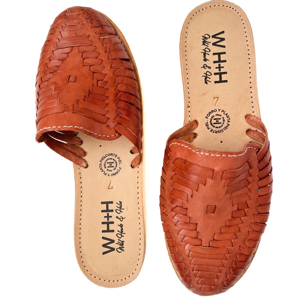 Women's Walnut Brown Huarache Slip on Sandals - Picture 2 of 4